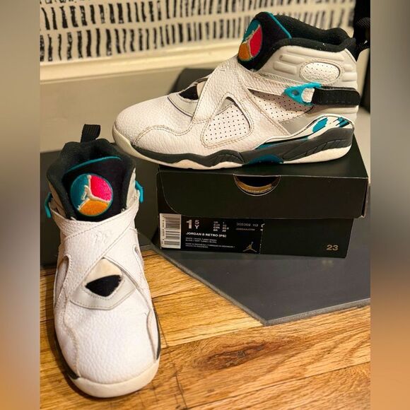 EUC Youth Air Jordan 8 Retro PS 'South Beach Turbo Green 1.5Y 80s Look RAD - Picture 1 of 13